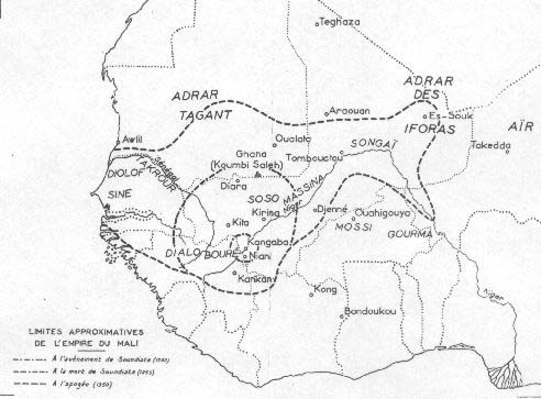 Limites approximatives de l'empire du Mali